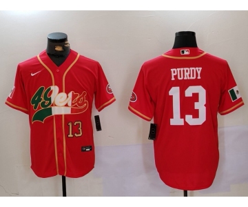 Men's San Francisco 49ers #13 Brock Purdy Red With Patch Cool Base Stitched Baseball Jerseys