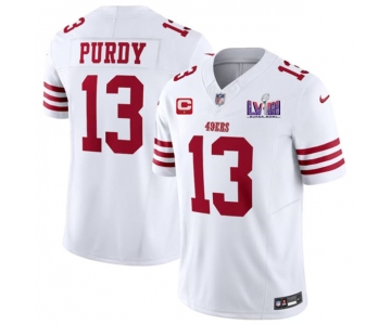 Men's San Francisco 49ers #13 Brock Purdy White 2024 F.U.S.E. Super Bowl LVIII Patch And 1-star C Patch Vapor Untouchable Limited Football Stitched Jersey