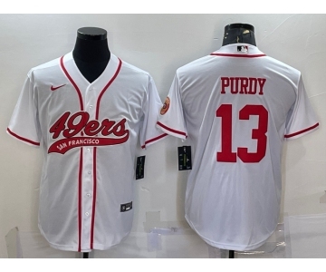 Men's San Francisco 49ers #13 Brock Purdy White With Patch Cool Base Stitched Baseball Jersey