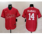 Men's San Francisco 49ers #14 Ricky Pearsall Red Pinstripe With Patch Cool Base Stitched Baseball Jersey