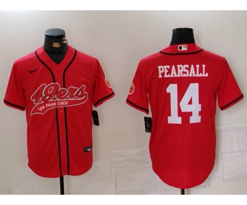 Men's San Francisco 49ers #14 Ricky Pearsall Red With Patch Cool Base Stitched Baseball Jersey