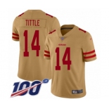 Men's San Francisco 49ers #14 Y.A. Tittle Limited Gold Inverted Legend 100th Season Football Jersey