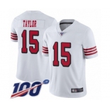 Men's San Francisco 49ers #15 Trent Taylor Limited White Rush Vapor Untouchable 100th Season Football Jersey