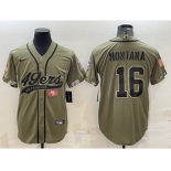 Men's San Francisco 49ers #16 Joe Montana 2022 Olive Salute to Service Cool Base Stitched Baseball Jersey