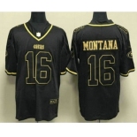 Men's San Francisco 49ers #16 Joe Montana Black Gold Stitched Jersey