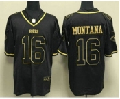 Men's San Francisco 49ers #16 Joe Montana Black Gold Stitched Jersey