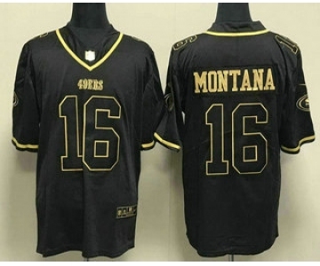 Men's San Francisco 49ers #16 Joe Montana Black Gold Stitched Jersey