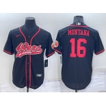 Men's San Francisco 49ers #16 Joe Montana Black Stitched Cool Base Nike Baseball Jersey