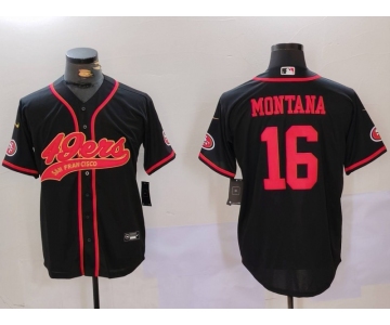 Men's San Francisco 49ers #16 Joe Montana Black With Patch Cool Base Stitched Baseball Jerseys