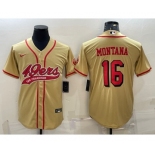 Men's San Francisco 49ers #16 Joe Montana Gold Color Rush With Patch Cool Base Stitched Baseball Jersey