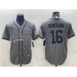 Men's San Francisco 49ers #16 Joe Montana Gray With Patch Cool Base Stitched Baseball Jersey