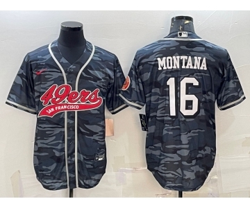 Men's San Francisco 49ers #16 Joe Montana Grey Camo With Patch Cool Base Stitched Baseball Jersey