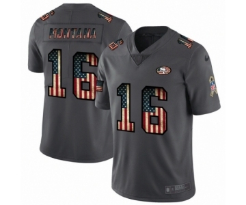 Men's San Francisco 49ers #16 Joe Montana Limited Black USA Flag 2019 Salute To Service Football Jersey