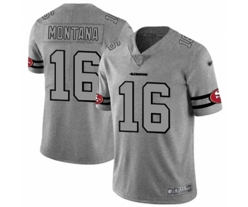 Men's San Francisco 49ers #16 Joe Montana Limited Gray Team Logo Gridiron Football Jersey