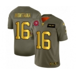 Men's San Francisco 49ers #16 Joe Montana Limited Olive Gold 2019 Salute to Service Football Jersey