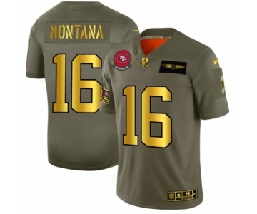 Men's San Francisco 49ers #16 Joe Montana Limited Olive Gold 2019 Salute to Service Football Jersey