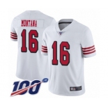 Men's San Francisco 49ers #16 Joe Montana Limited White Rush Vapor Untouchable 100th Season Football Jersey