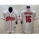 Men's San Francisco 49ers #16 Joe Montana New White With Patch Cool Base Stitched Baseball Jersey