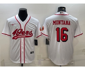 Men's San Francisco 49ers #16 Joe Montana New White With Patch Cool Base Stitched Baseball Jersey