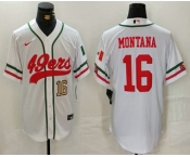 Men's San Francisco 49ers #16 Joe Montana Number White Mexico Cool Base Stitched Baseball Jersey