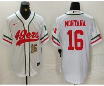 Men's San Francisco 49ers #16 Joe Montana Number White Mexico Cool Base Stitched Baseball Jersey