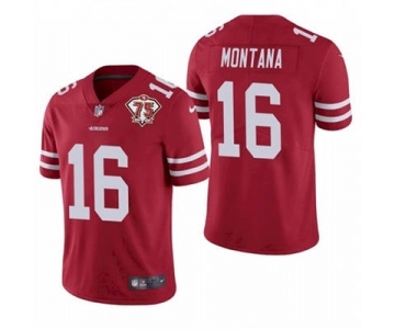 Men's San Francisco 49ers #16 Joe Montana Red 2021 75th Anniversary Vapor Untouchable Limited Stitched Football Jersey