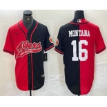 Men's San Francisco 49ers #16 Joe Montana Red Black Two Tone Cool Base Stitched Baseball Jersey