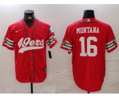 Men's San Francisco 49ers #16 Joe Montana Red Mexico Cool Base Stitched Baseball Jersey