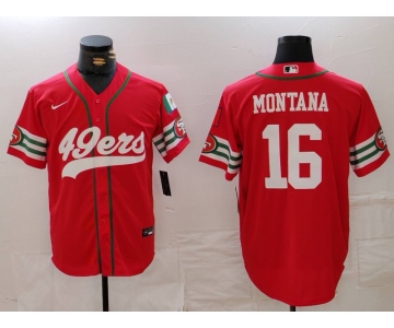 Men's San Francisco 49ers #16 Joe Montana Red Mexico Cool Base Stitched Baseball Jersey