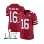 Men's San Francisco 49ers #16 Joe Montana Red Team Color Vapor Untouchable Limited Player Super Bowl LIV Bound Football Jersey