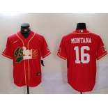 Men's San Francisco 49ers #16 Joe Montana Red With Patch Cool Base Stitched Baseball Jersey