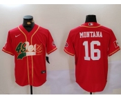 Men's San Francisco 49ers #16 Joe Montana Red With Patch Cool Base Stitched Baseball Jersey