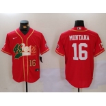 Men's San Francisco 49ers #16 Joe Montana Red With Patch Cool Base Stitched Baseball Jerseys