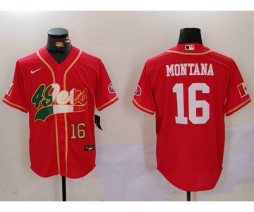 Men's San Francisco 49ers #16 Joe Montana Red With Patch Cool Base Stitched Baseball Jerseys