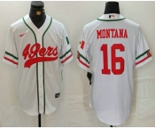 Men's San Francisco 49ers #16 Joe Montana White Mexico Cool Base Stitched Baseball Jersey