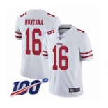 Men's San Francisco 49ers #16 Joe Montana White Vapor Untouchable Limited Player 100th Season Football Jersey