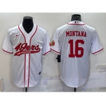 Men's San Francisco 49ers #16 Joe Montana White With Patch Cool Base Stitched Baseball Jersey