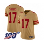 Men's San Francisco 49ers #17 Emmanuel Sanders Limited Gold Inverted Legend 100th Season Football Jersey