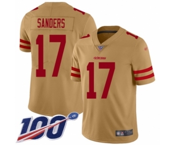 Men's San Francisco 49ers #17 Emmanuel Sanders Limited Gold Inverted Legend 100th Season Football Jersey