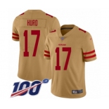 Men's San Francisco 49ers #17 Jalen Hurd Limited Gold Inverted Legend 100th Season Football Jersey