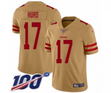 Men's San Francisco 49ers #17 Jalen Hurd Limited Gold Inverted Legend 100th Season Football Jersey