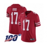 Men's San Francisco 49ers #17 Jalen Hurd Red Team Color Vapor Untouchable Limited Player 100th Season Football Jersey