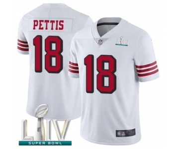 Men's San Francisco 49ers #18 Dante Pettis Limited White Rush Vapor Untouchable Super Bowl LIV Bound Football Jersey