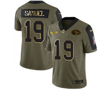 Men's San Francisco 49ers #19 Deebo Samuel 2021 Olive Camo Salute To Service Golden Limited Stitched Football Jersey