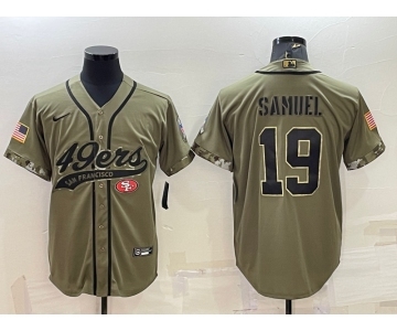 Men's San Francisco 49ers #19 Deebo Samuel 2022 Olive Salute to Service Cool Base Stitched Baseball Jersey