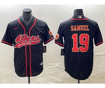 Men's San Francisco 49ers #19 Deebo Samuel Black Red With Patch Cool Base Stitched Baseball Jersey