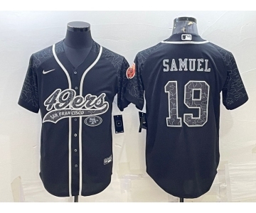 Men's San Francisco 49ers #19 Deebo Samuel Black Reflective With Patch Cool Base Stitched Baseball Jersey