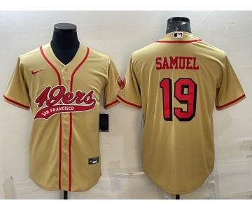 Men's San Francisco 49ers #19 Deebo Samuel Gold Color Rush With Patch Cool Base Stitched Baseball Jersey