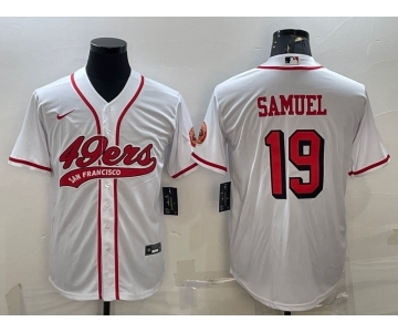 Men's San Francisco 49ers #19 Deebo Samuel New White With Patch Cool Base Stitched Baseball Jersey