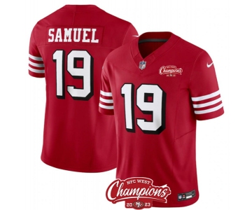 Men's San Francisco 49ers #19 Deebo Samuel Red 2023 F.U.S.E. NFC West Champions Patch Alternate Football Stitched Jersey